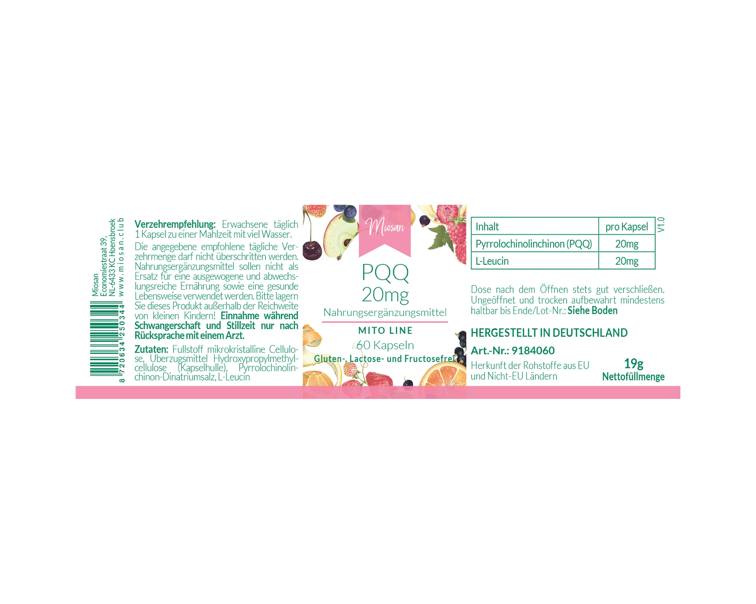 PQQ 20 mg- 60 Kapseln  | Miosan