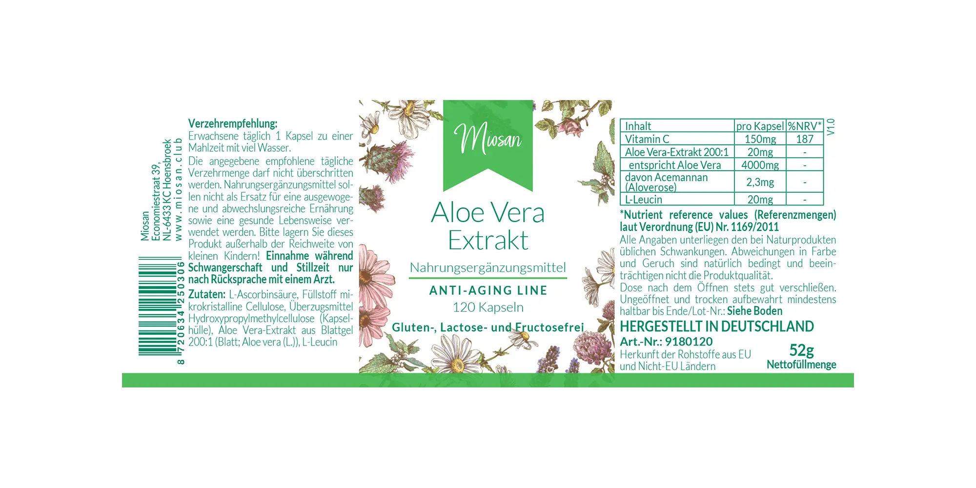 Aloe Vera Extrakt- 120 Kapseln | Miosan