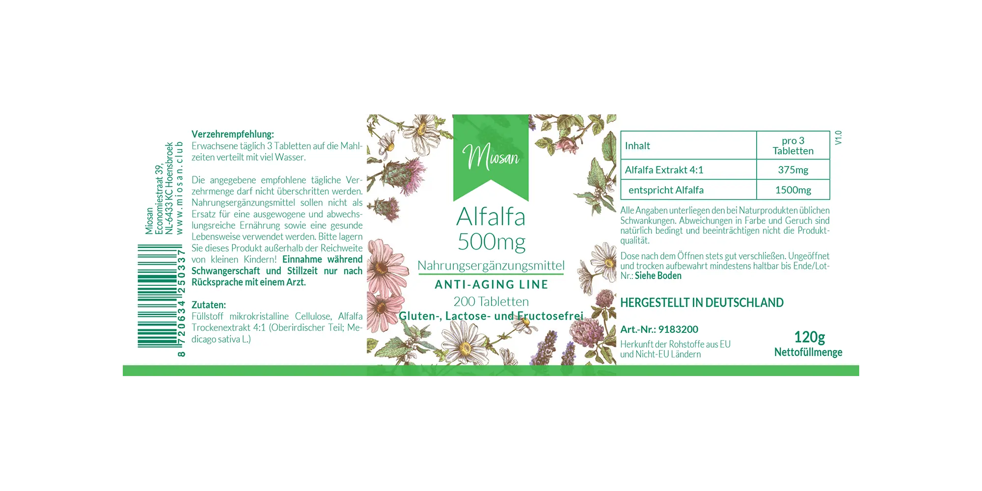 Alfalfa 500 mg- 200 Tabletten | Miosan
