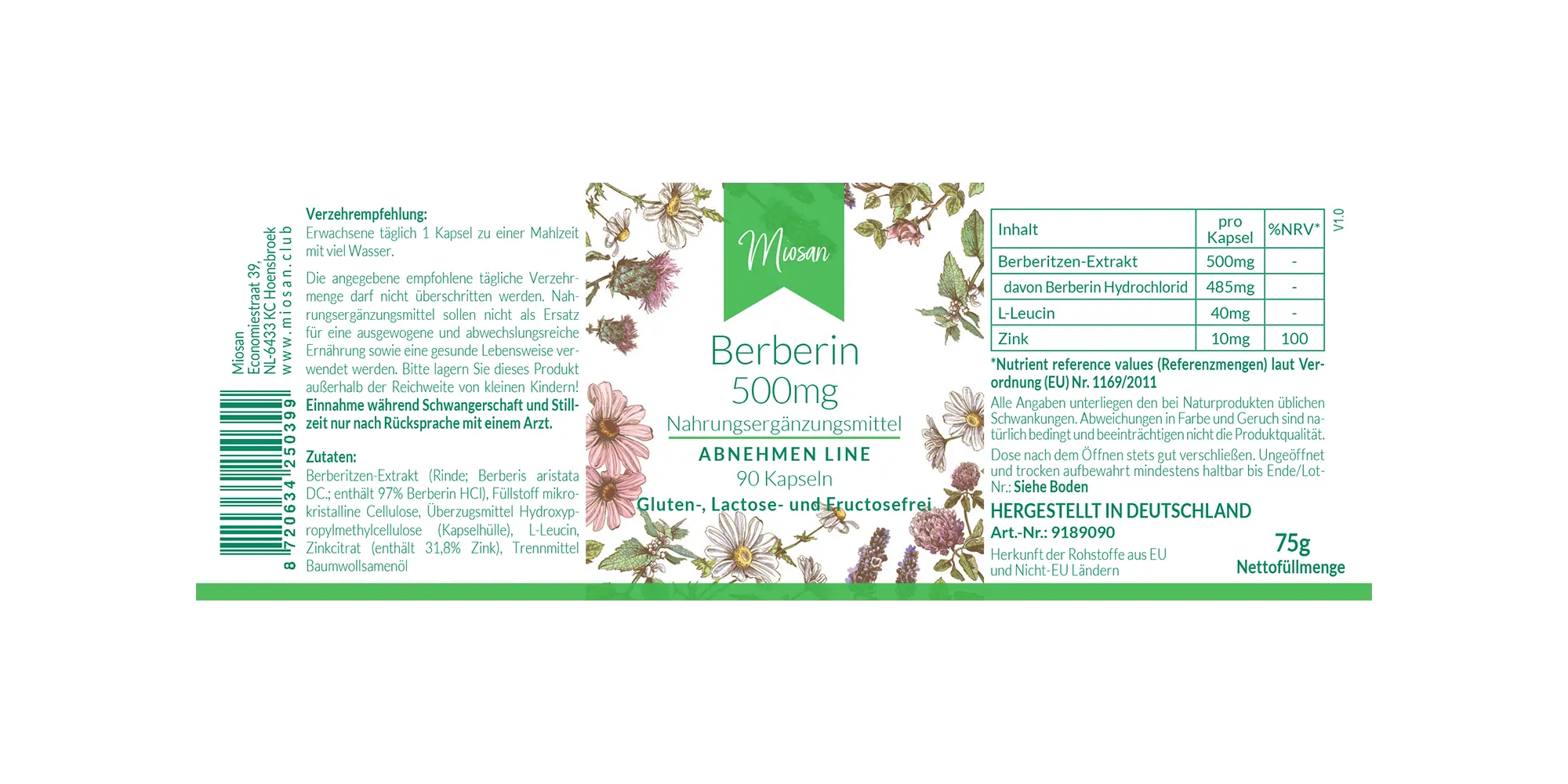 Berberin 500 mg- 90 Kapseln | Miosan