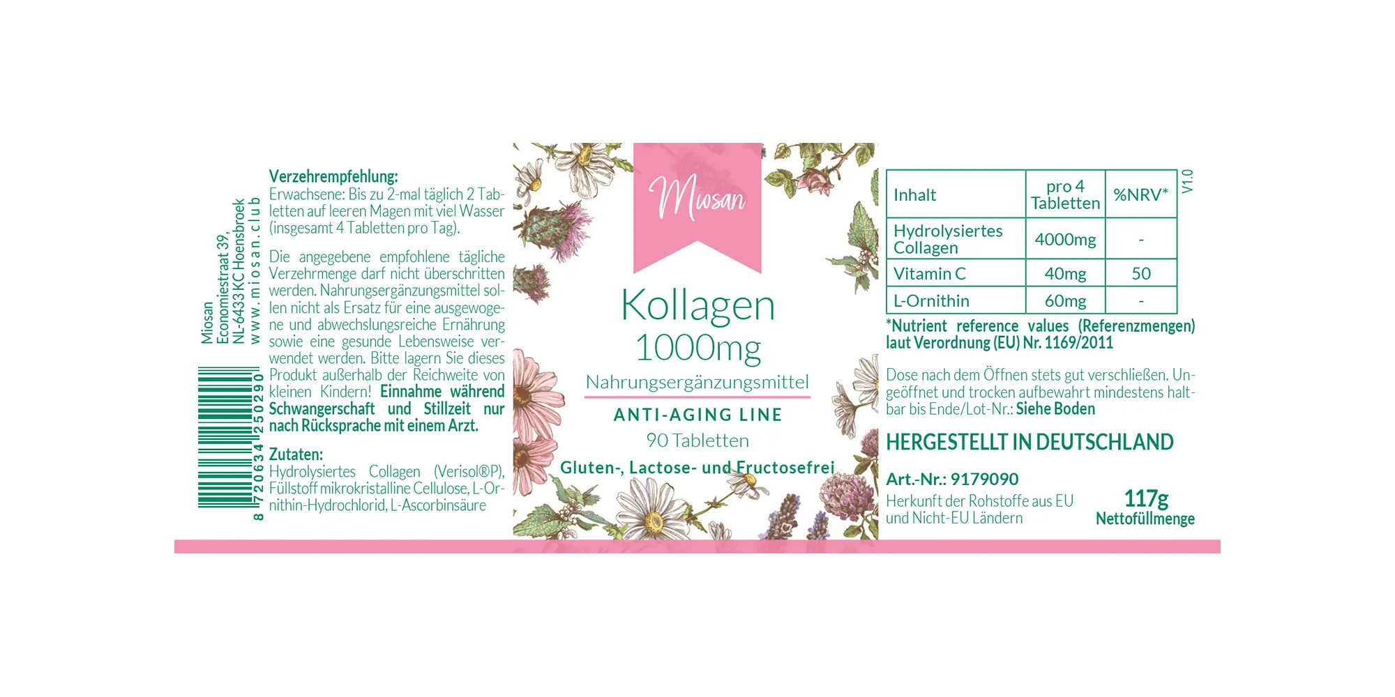 Kollagen 4000 mg | ANTI-AGING LINE | 90 Tabletten | Miosan